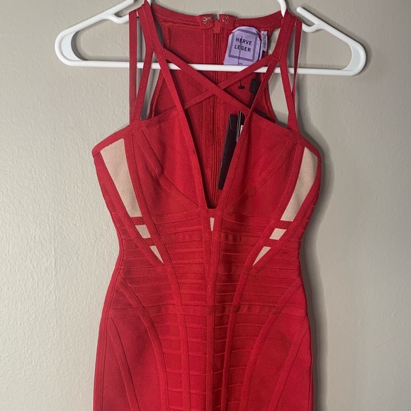 Women’s Red Herve Leger Bandage Mini Dress - Picture 1 of 6